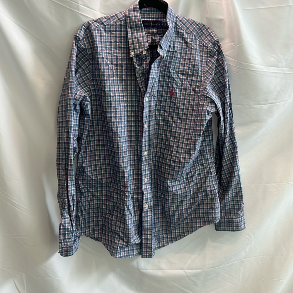 Polo Ralph Lauren Men’s Button Down | pink, blue & light green. Small plaid